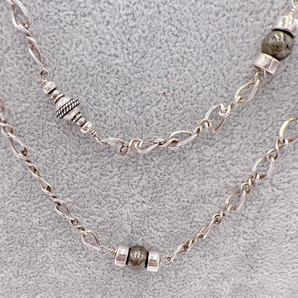 STERLING AND PYRITE LONG SAUTOIR NECKLACE - Picture 6 of 10